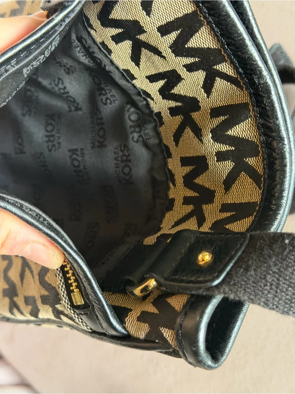 MICHAEL KORS Signature Logo Black & Gray Fabric Crossbody